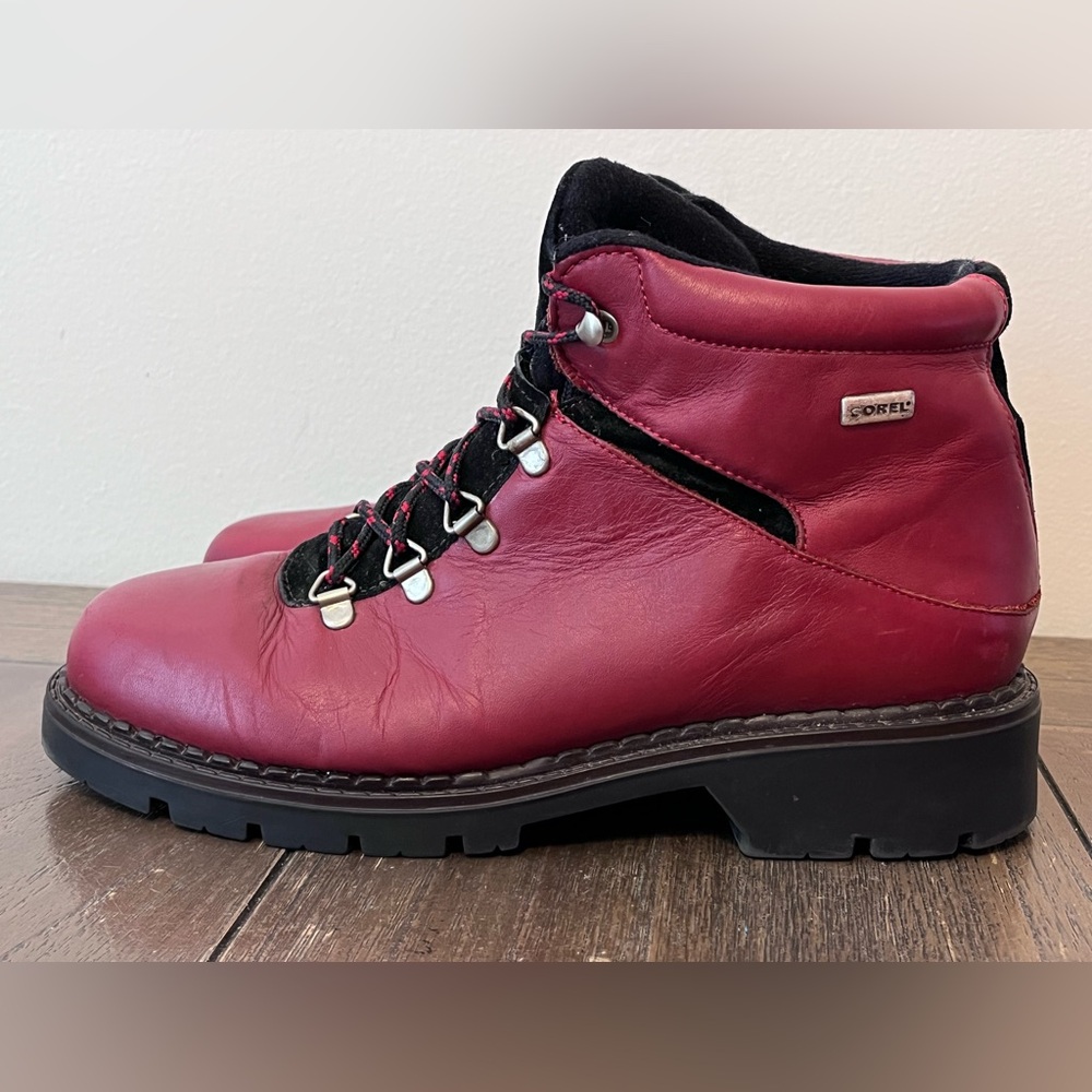 Vintage Sorel Harlow Red Leather Hiking Boots Womens size 8.5 - Picture 7 of 11